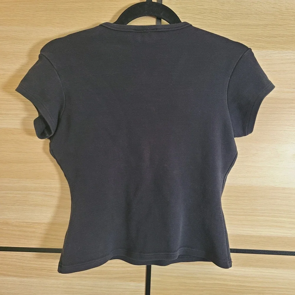 VTG Y2K 90s Express Tricot T-Shirt Women Large Black V-Neck Short Sleeve